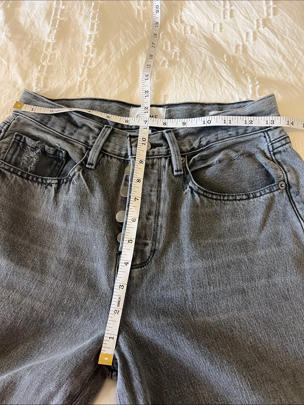 Frame Denim Jeans Le Original Gray Charcoal Washed Distressed Straight Ankle